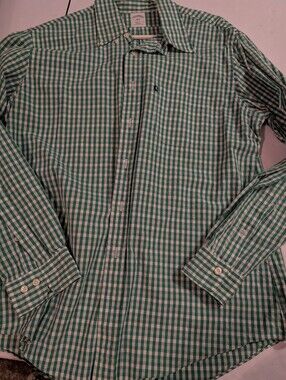 Brooks Brothers 346 Green Check Long Sleeve Men's Button Down Shirt Sz L